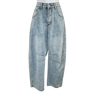 Acid Wash Barrel Leg Jeans Womens Size 4 High Rise Light Wash Wide Baggy Denim